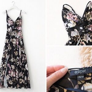 Eclipse Black Maxi Dress with Pink & Cream Floral Print